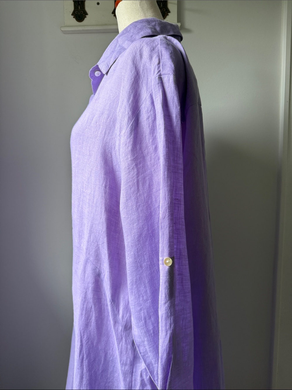 Perry Walker the Sydney Lavender Button-Front Maxi Shirt Dress - 100% Linen - Picture 5 of 11